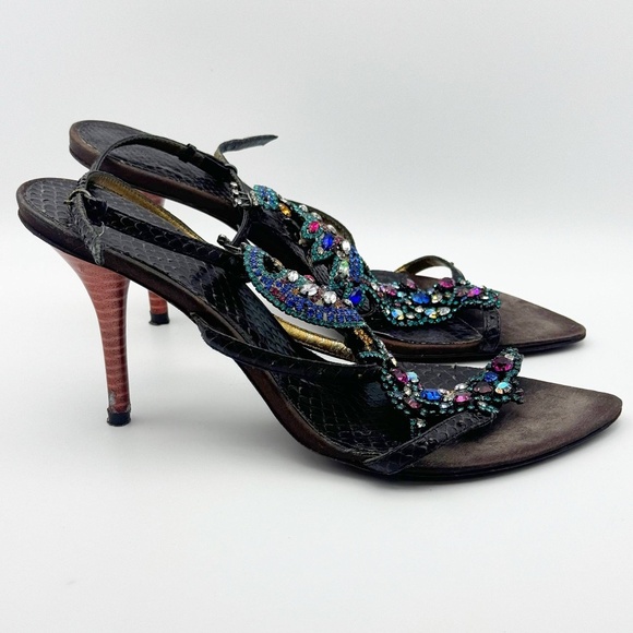 Vintage Rare Vero Cuoio shoes crystal peacock women’s heels size 37 - Picture 7 of 12